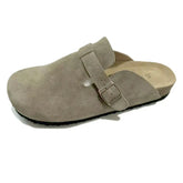 Snowind Women Men Round Toe Cork Footbed Clogs with Adjustable Flat Buckle, Suede Texture, and Casual Outdoor Slip-On Design